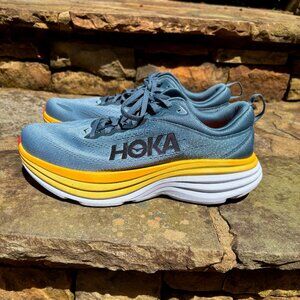 Hoka OneOne Men's Blue/Gray and Yellow Tennis Shoes Sz 8 1/2